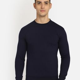 DYCA Men Navy Blue Solid Round Neck Fleece Sweatshirt-image-42