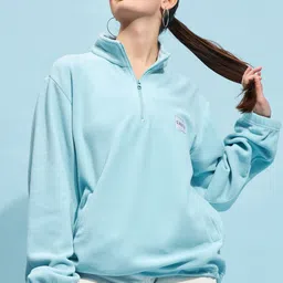 STREET 9 Blue Mock Collar Oversized Sweatshirt-image-65