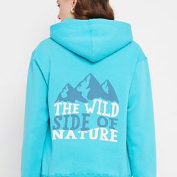 Madame Typography Printed Hooded Neck Long Sleeves Zip Detail Cotton Pullover Sweatshirt-image-54