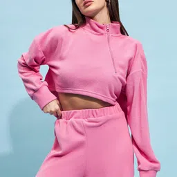 STREET 9 Pink Mock Collar Crop Sweatshirt-image-63