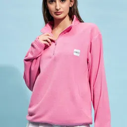 STREET 9 Pink Mock Collar Oversized Sweatshirt-image-9
