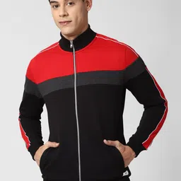 Peter England Casuals Men Black & Red Colourblocked Sweatshirt-picture-4