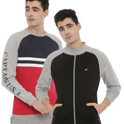 3PIN Men Grey Colourblocked Sweatshirt-image-25