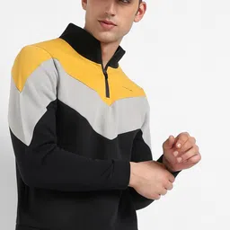 Campus Sutra Colourblocked Cotton Mock Collar Half Ziper Front Open Sweatshirt-picture-46