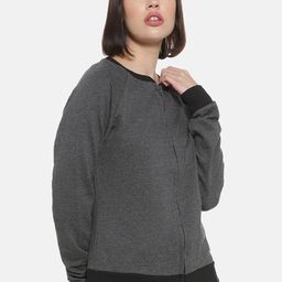 Campus Sutra Women Charcoal Grey and Black Solid Long Sleeves Casual Sweatshirt-image-9