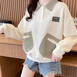 JC Mode Colourblocked Shirt Collar Pullover Sweatshirt-40