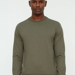 Trendyol Men Olive Green Solid Cotton Sweatshirt-image-101
