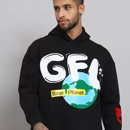 GRIFFEL Typography Printed Fleece Hooded Pullover Sweatshirt-picture-8