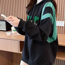 JC Mode Typography Printed Hooded Drop Shoulder Sleeves Cotton Longline Sweatshirt-13