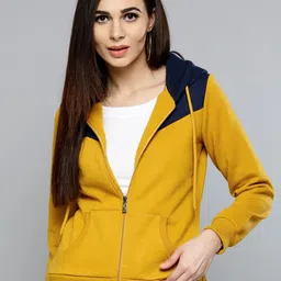 RARE Women Yellow Colourblocked Hooded Sweatshirt-image-23