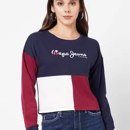 Pepe Jeans Women Navy Blue Colourblocked Sweatshirt-image-45