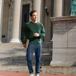 Harvard Men Dark Green Solid Round Neck Quilted Sweatshirt-image-23