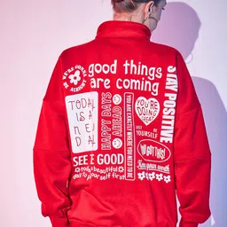 STREET 9 Typography Printed Mock Collar Half Zipper Fleece & Cotton Pullover Sweatshirt-image-18