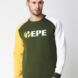 Pepe Jeans Men Green Colourblocked Cotton Sweatshirt-image-94