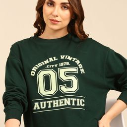 recast Typography Printed Oversized Pure Cotton Pullover Sweatshirt-image-102