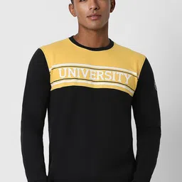 PETER ENGLAND UNIVERSITY Typography Printed Colorblocked Pullover Sweatshirt-image-93