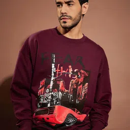 MASCLN SASSAFRAS Maroon Fear Printed Oversized Pullover-picture-33