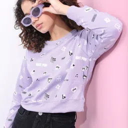 Tokyo Talkies Women Lavender Printed Sweatshirt-picture-15