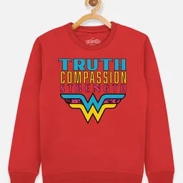 Kids Ville Girls Red Wonder Woman Printed Sweatshirt-image-92