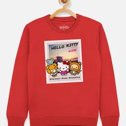 Kids Ville Girls Red & White Hello Kitty Printed Pullover Sweatshirt-image-90