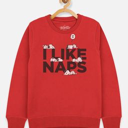 Kids Ville Peanuts Girls Red & Black Printed Sweatshirt-image-95
