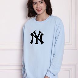 Imsa Moda Typography Printed Long Sleeves Fleece Oversized Pullover Sweatshirt-53
