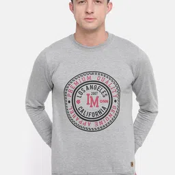 ONN Men Grey Melange & Pink Printed Cotton Sweatshirt-image-58