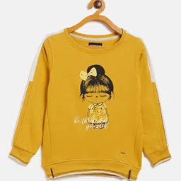 Crimsoune Club Girls Mustard Yellow Graphic Print Sweatshirt-image-33