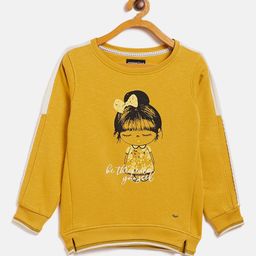 Crimsoune Club Girls Mustard Yellow Graphic Print Sweatshirt-image-84