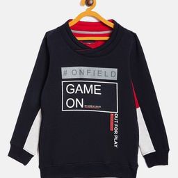Crimsoune Club Boys Navy Blue & White Typography Printed Sweatshirt-30