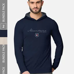 BULLMER Men Pack Of 2 Navy Blue & Taupe Printed Cotton Hooded Sweatshirt-image-51
