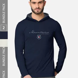 BULLMER Men Pack Of 2 Navy Blue & Green Printed Cotton Hooded Sweatshirt-image-59