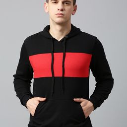 Urbano Fashion Men Colourblocked Slim Fit Cotton Hooded Sweatshirt-image-31