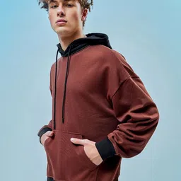 Bewakoof Heavy Duty Maroon Hooded Fleece Oversized Pullover Sweatshirt-picture-38