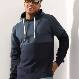 Campus Sutra Colourblocked Hooded Cotton Sweatshirt-picture-10