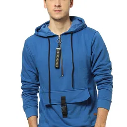 Campus Sutra Men Blue Hooded Cotton Sweatshirt-11