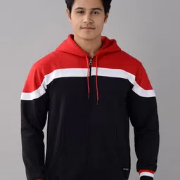 VILLAIN Colourblocked Hooded Fleece Front Open Sweatshirt-50