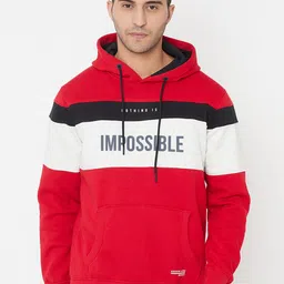 Octave Men Red Colourblocked Fleece Hooded Sweatshirt-image-50