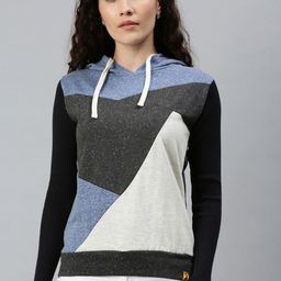 Campus Sutra Colourblocked Hooded Cotton Sweatshirt-image-73