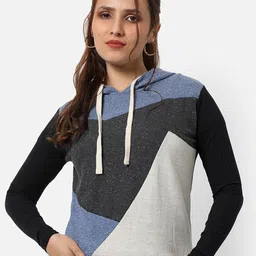 Campus Sutra Colourblocked Hooded Neck Long Sleeve Cotton Pullover Sweatshirt-image-8