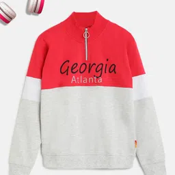 Lil Tomatoes Girls Grey Melange & Red Cotton Colourblocked Sweatshirt-image-22