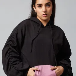 Athena Girl Black & Pink Colourblocked Hooded Sweatshirt-image-98