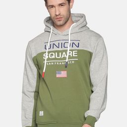 SHOWOFF Men Olive Green Colourblocked Hooded Sweatshirt-image-35