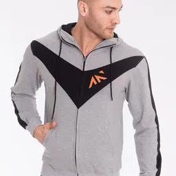 AESTHETIC NATION Men Grey Colourblocked Hooded Sweatshirt-image-85