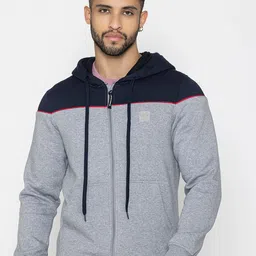Bonjour Colourblocked Hooded Terry Cotton Front Open Sweatshirt-picture-46