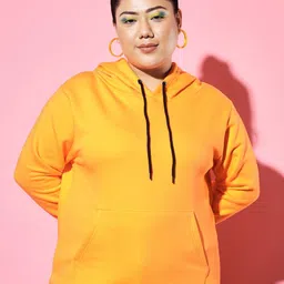 BEYOUND SIZE - THE DRY STATE Women Plus Size Orange Hooded Sweatshirt-image-69