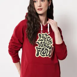 FFLIRTYGO Typography Printed Hooded Fleece Pullover-picture-4