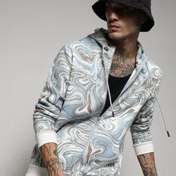 Campus Sutra Blue Abstract Printed Cotton Hooded Front Open Sweatshirt-image-65
