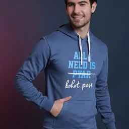 Campus Sutra Men Blue Printed Hooded Sweatshirt-picture-7