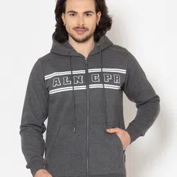 Allen Cooper Men Grey Typography Printed Hooded Sweatshirt-image-28